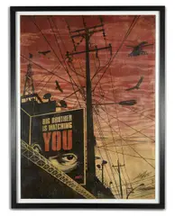 Big Brother City by Shepard Fairey, 2008, Pochoir, peinture aérosol et collages sur papier, sold Apr 2024