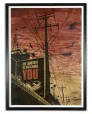 Big Brother City by Shepard Fairey, 2008, Pochoir, peinture aérosol et collages sur papier, sold Apr 2024