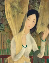 La jeune femme aux bracelets de jade by Le Pho, Gouache et encre sur soie, sold Jun 2024