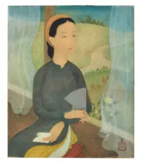 Le balcon by Mai Trung Thu, 1945, Gouache et encre sur soie, sold Jun 2024