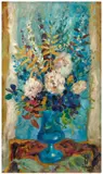 Bouquet de fleurs au vase bleu by Le Pho, Huile sur soie marouflée sur panneau d'isorel, sold Jun 2024
