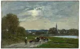 Hôpital-Camfrout. Village et estuaire by Eugène Boudin, 1872, Huile sur toile, sold Jun 2024