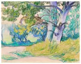Le chemin dans un sous-bois by Émile Schuffenecker, 1890, Pastel sur papier, sold Jun 2024