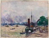 Le port de Rotterdam by Maximilien Luce, 1908, Huile sur carton parqueté, sold Jun 2024
