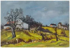 Paysage du nord by Isaac Antcher, circa 1953-1955, Huile sur carton toilé, sold Jun 2024