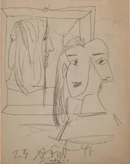Deux têtes by Pablo Picasso, 1941, Crayon sur papier, sold Jun 2024