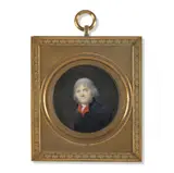 Portrait de Christophe-Philippe Oberkampf (1738-1815) by Jean-Baptiste Isabey, Dans un cadre carré à anneau de suspension en bronze doré à frise de palmettes, sold Mar 2024