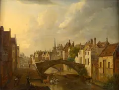 Vue de Bruges by Pieter-Frans de Noter et Eugène Verboeckhoven, Huile sur panneau de chêne, une planche, non parquetée, sold Sep 2024