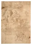 Couronnement de la Vierge by Pietro Novelli, Plume et encre brune, lavis brun sur traits de crayon avec mise au carreau, sold Sep 2024