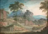 Paysages animés de personnages by Pierre-Antoine Patel, Paire de gouaches, sold Sep 2024