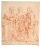 Saint Paul, saint Jean et saint Pierre by Simone Cantarini, Contre-épreuve de sanguine, sold Sep 2024