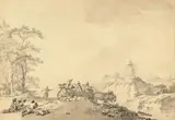 Scène populaire dans la campagne russe by Jean-Baptiste Le Prince, Lavis gris sur trait de crayon, sold Sep 2024