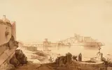 Vue de la ville de Tarente dans les Pouilles by Achille Vianelli, Plume et encre brune, lavis brun sur trait de crayon, sold Sep 2024