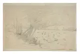 Paysage à la rivière by Jean-François Millet, Crayon noir et estompe, sold Sep 2024