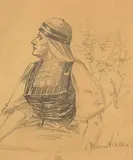 Etude de femme en costume traditionnel by Mihály Munkácsy, Crayon sur papier, sold Sep 2024