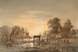 Pêcheurs au couchant by Jacob Abels, Plume et encre brune, lavis brun et gris, rehauts de gouache, sold Sep 2024