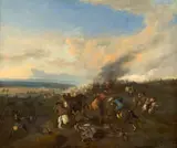 Choc de cavalerie by Jan Van Huchtenburg, Huile sur toile, sold Sep 2024