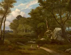 Fagoteuse et ses enfants en forêt de Fontainebleau by Gabriel Prieur, Huile sur toile (Toile d'origine), sold Sep 2024