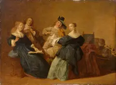 Joyeuse compagnie by Dirck Hals, Huile sur panneau de chêne, deux planches, sold Sep 2024