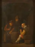 Fumeurs et buveurs dans un intérieur by Egbert van Heemskerck, Huile sur toile, sold Sep 2024