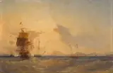 Canonnade dans une baie by Antoine Léon Morel-Fatio, Huile sur toile (Toile d'origine), sold Sep 2024
