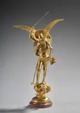 Saint Michel terrassant le dragon by Emmanuel Frémiet, Bronze à patine doré, sold Sep 2024