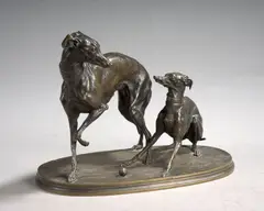 Levrettes jouant à la balle by Pierre-Jules Mêne, Bronze à patine brun nuancé, sold Sep 2024