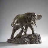 Eléphant aux prises avec un crocodile by Édouard Navellier, Bronze à patine brun richement nuancé, sold Sep 2024