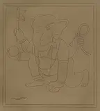 Untitled by Lalu Prasad Shaw, Conte on board, sold Mar 2014