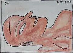 Dead by Jogen Chowdhury, Sketchpen and oil pastel on paper, sold Mar 2014