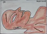Dead by Jogen Chowdhury, Sketchpen and oil pastel on paper, sold Mar 2014