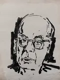 Untitled (Portrait of Ram Manohar Lohia) by M. F. Husain, Ink on paper pasted on paper board, sold Mar 2014