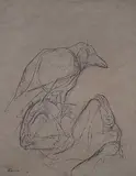 Untitled by Krishen Khanna, Conte on handmade paper, sold Nov 2013