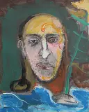 Man Thinking of his Father at Ganges by Manu Parekh, Acrylic on canvas, sold Aug 2013