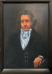 Untitled by George Tincu, oil on canvas of Beethoven. Frame 84 x 109 cms, sold Nov 2023
