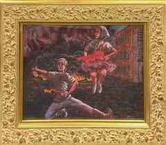 Untitled by George Tincu, pastel of Russian children dancing.  Frame size 55 x 45 cms, sold Nov 2023