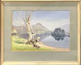 Untitled by W. Heaton Cooper, watercolour lake scene. Frame size 59 x 75 cms, sold Nov 2023