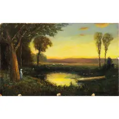 Figure and Pond at Sunset by Gordon Coutts, oil on board, sold Mar 2026