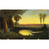 Figure and Pond at Sunset by Gordon Coutts, oil on board, sold Mar 2026