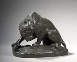 Lion au serpent n°1 by Antoine-Louis Barye, Bronze à patine vert nuancé, sold Sep 2024