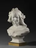 Jeune fille en buste, des fleurs dans les cheveux by Agathon Léonard, Marbre blanc, sold Sep 2024