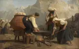 Blanchisseuses italiennes by Alfred de Curzon, Huile sur toile (Toile d'origine), sold Sep 2024