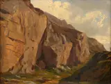 Falaises et montagnes by Charles François Eustache, Huile sur papier marouflé sur toile, sold Sep 2024