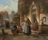 Rue animée devant un couvent à Anvers by Jan Michiel Ruyten, Huile sur toile (Toile d'origine), sold Sep 2024