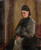 Portrait de femme assise dans un intérieur by Henri Rouart, Huile sur toile (Toile d'origine), sold Sep 2024