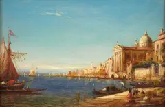 Les Zattere avec l'église de Santa Maria della Rosario, Venise by Alfred Bachmann, Huile sur panneau, une planche, sold Sep 2024