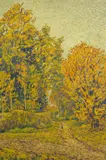 Paysage d’automne à Baccarat by Michel-Auguste Colle, Huile sur carton, sold Sep 2024