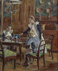 Le déjeuner du matin" ; Les enfants de l'artiste dans la salle à manger de Fère-en-Tardenois by Étienne Moreau-Nélaton, Huile sur toile (Toile d'origine), sold Sep 2024