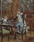 Le déjeuner du matin" ; Les enfants de l'artiste dans la salle à manger de Fère-en-Tardenois by Étienne Moreau-Nélaton, Huile sur toile (Toile d'origine), sold Sep 2024