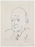 Portrait de Vollard by Pablo Picasso, 1937, Eau-forte sur Vergé de Montval au filigrane Vollard, sold May 2024